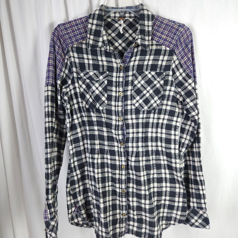 Free People Catch Up With Me‎ Plaid Flannel Shirt Small Cotton